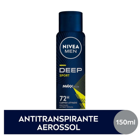 NIVEA MEN Antitranspirante Aerossol Deep Sport MaxxTech Carvão Ativado 150ml - Beauty