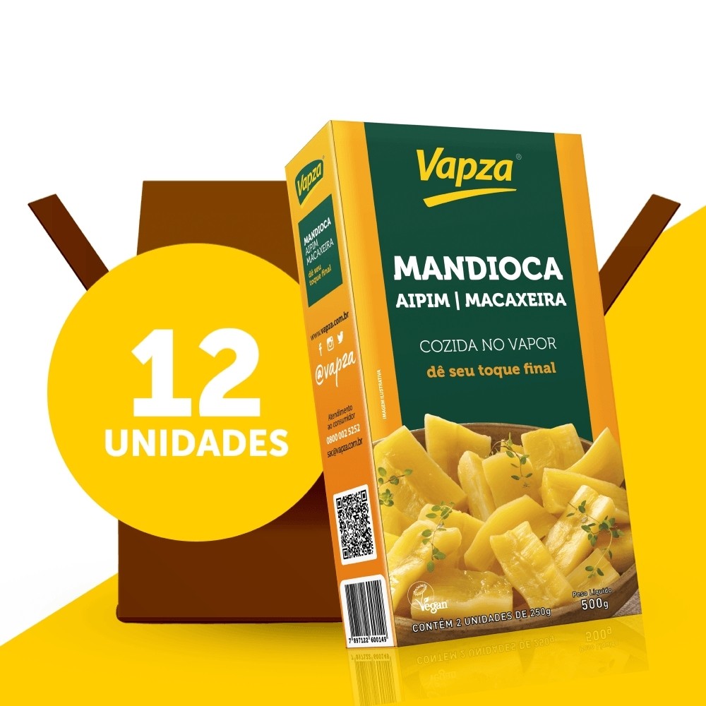 Kit 12 Mandiocas  Aipim Cozida no Vapor 500G Vapza em Oferta na Shopee