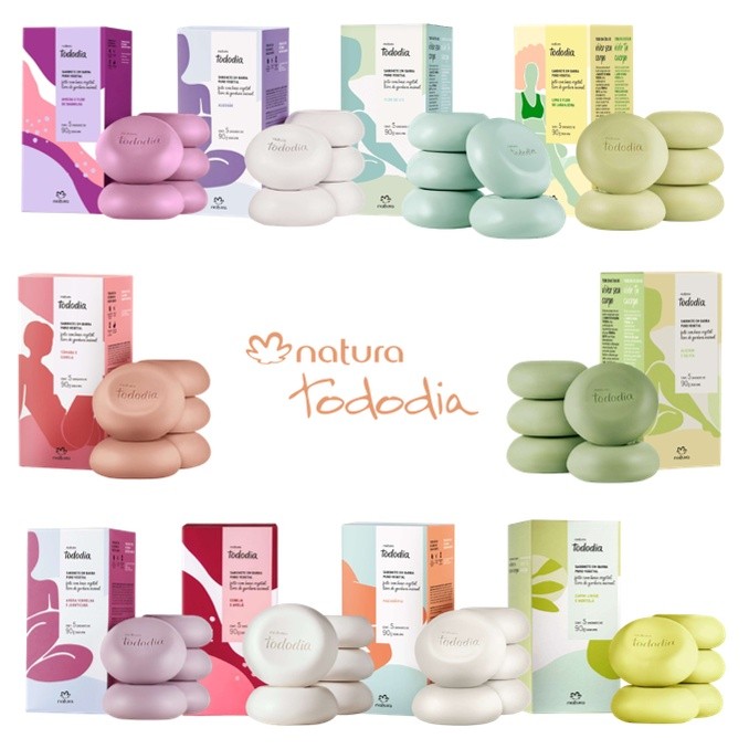 (Kit 2 Caixas) Sabonete em Barra Natura Tododia - 5x90g: Algodão, Ameixa etc