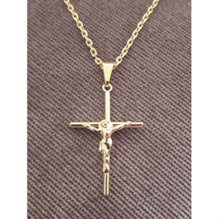 Kit Corrente Masculina 60cm + Cruz Palito C/ Cristo de aço inoxidavel dourado unissex colar masculino em Oferta na Shopee