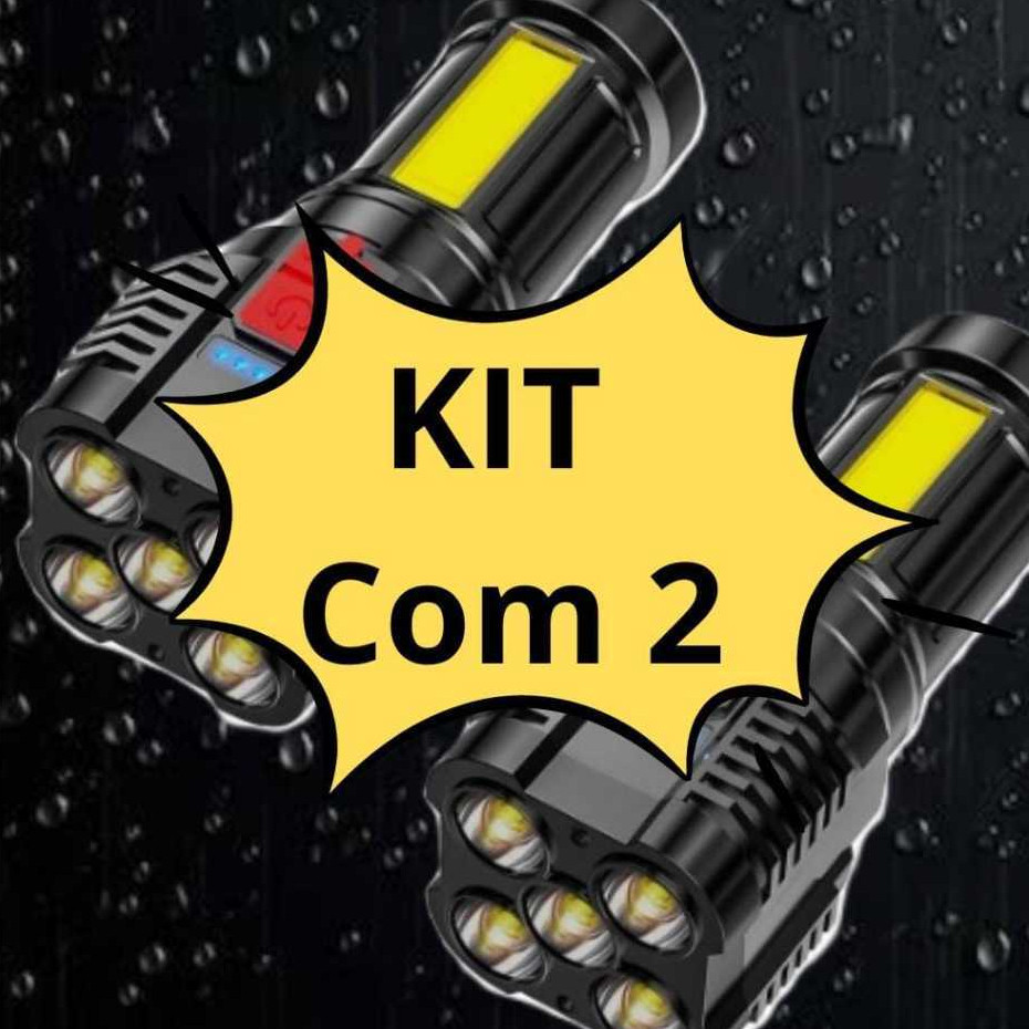 KIT COM 2 Lanternas tatica Led Potente 5 LED Recarregável Usb Portátil Ultra Brilhante Externo De Longo Alcance MT110