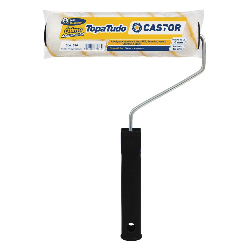 Rolo para pintura Lã Topa Tudo 6MMx15CM c/cabo - Castor - Home & Living
