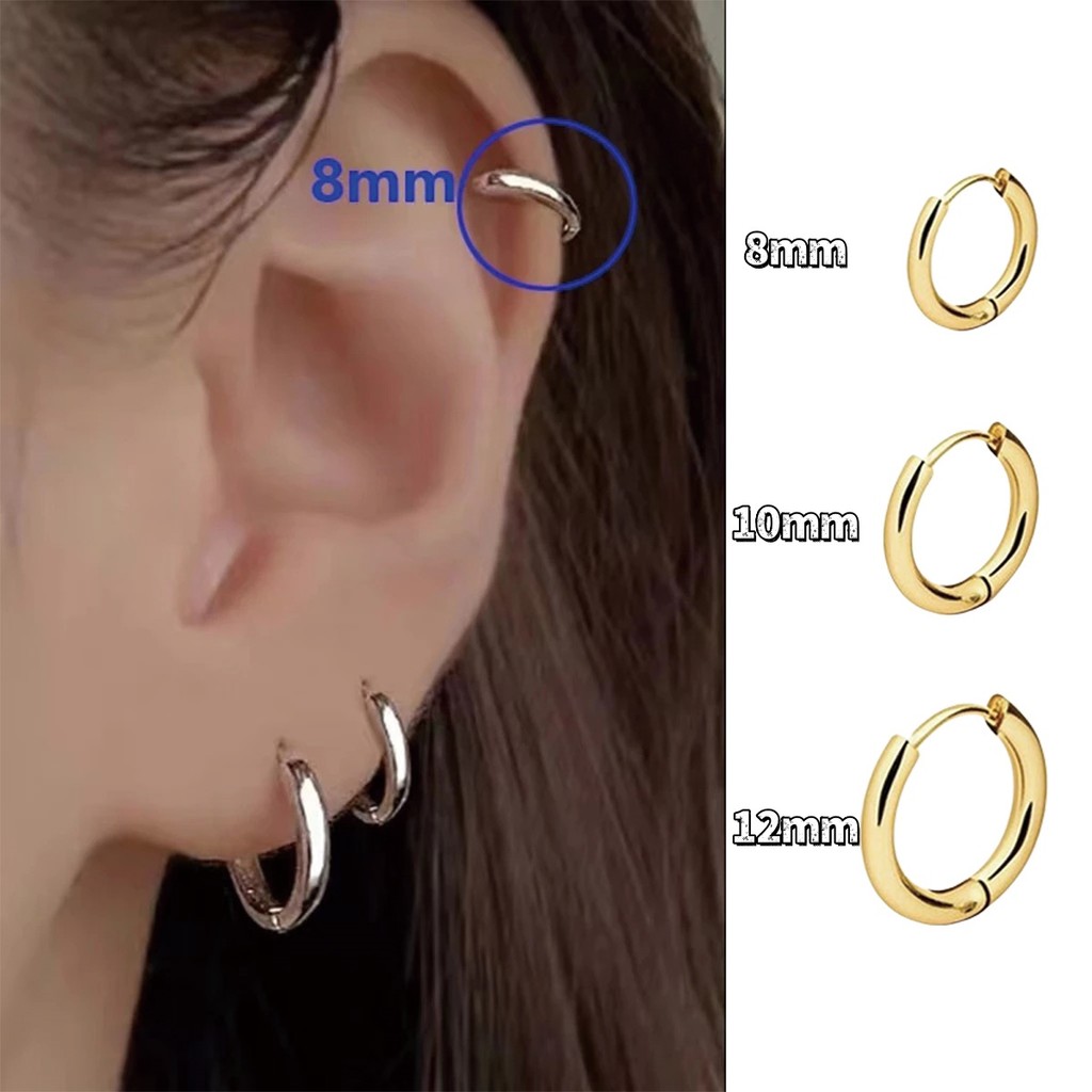 Brinco Argola Minimalista Aço Inoxidável Dourado ou Prata | 8mm 10mm 12mm | Unissex | Unitário