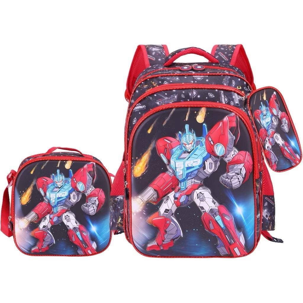 Kit 3 Em 1 Mochila Infantil 3D PU Escolar Saco Conjunto Menino Bonito Dos Desenhos Animados Do Bebê Meninos