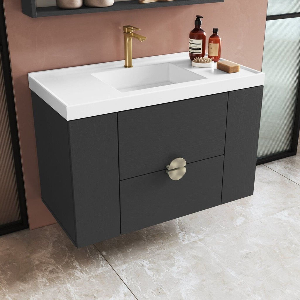 Gabinete para Banheiro Suspenso com Cuba Yescasa Grafite em Oferta na Shopee