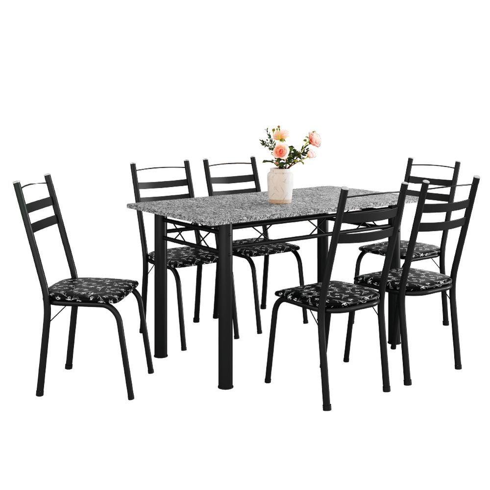 Conjunto Mesa Itália 6 Cadeiras 1,40m Preto/Floral Granito em Oferta na Shopee