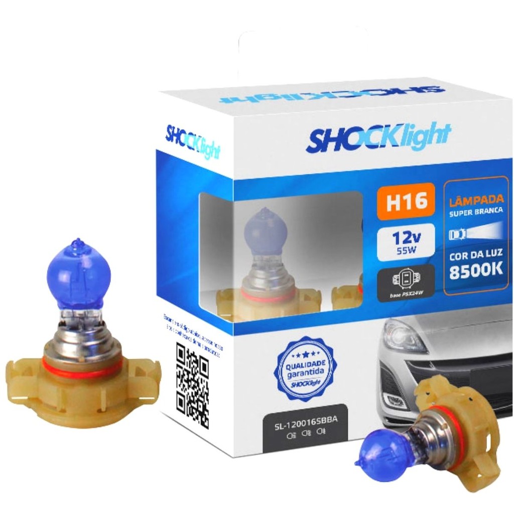 Lâmpada Halógena Super Branca 8500K H16 12V 24W Proteção UV PSX24W Shocklight - SL-120016SBBA em Oferta na Shopee