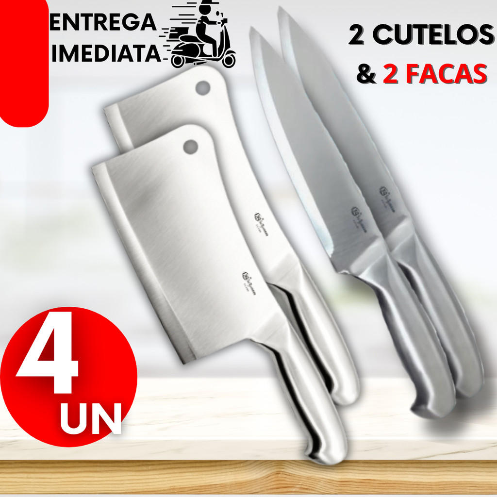 Faca Cutelo Inox 6" + Faca Peixeira 29 cm Profissional Para Sua Cozinha Churrascaria e Açougue