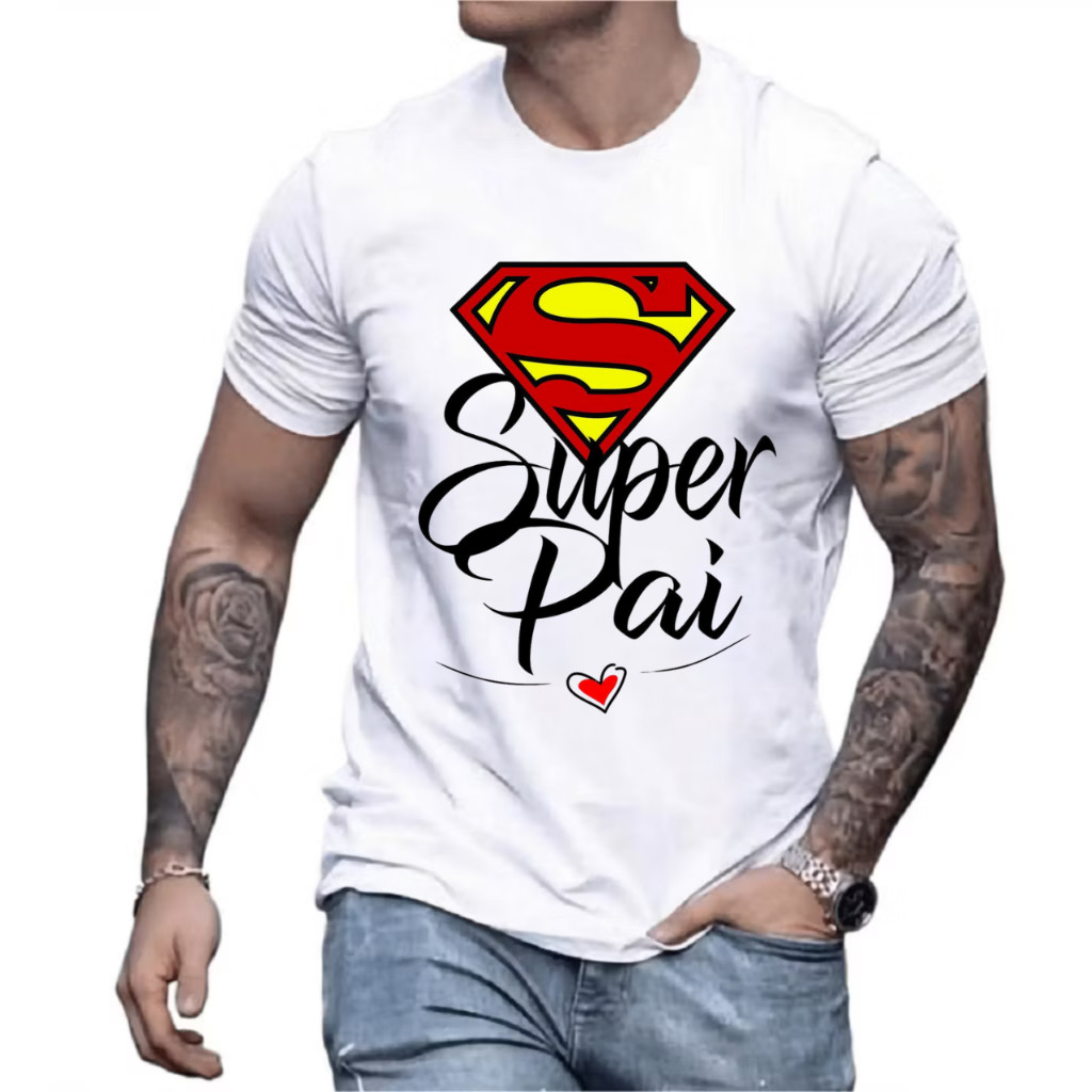 Camiseta Masculina Estampada Super Pai Camisa Personalizada Dia Dos Pais Super Man 100% Algodão