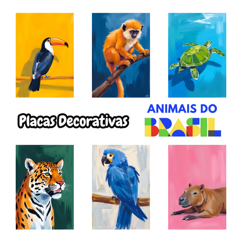 Quadro Decorativo Animais Brasileiros A4 Placa MDF Maximalismo Pintura Óleo Arte