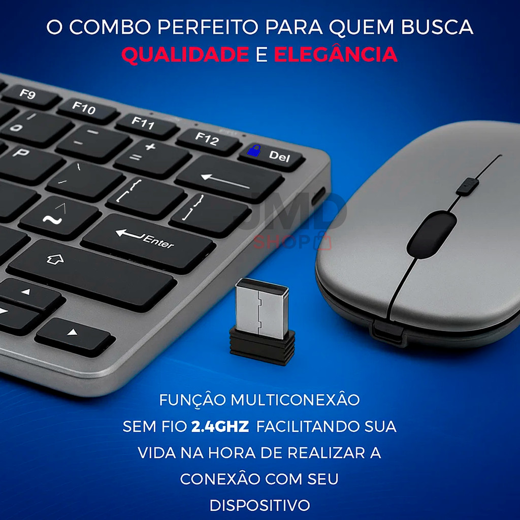 Teclado Mouse Bluetooth e Wireless Recarregavel Usb Plug and Play
