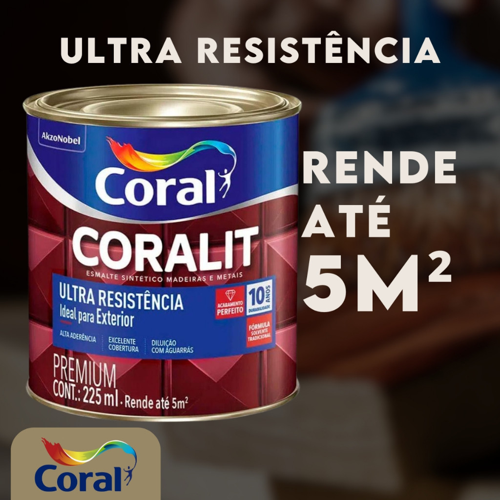 Tinta Esmalte Sintético Coralit 225ml Coral – Secagem Rápida, Alta Proteção Madeira e Metais