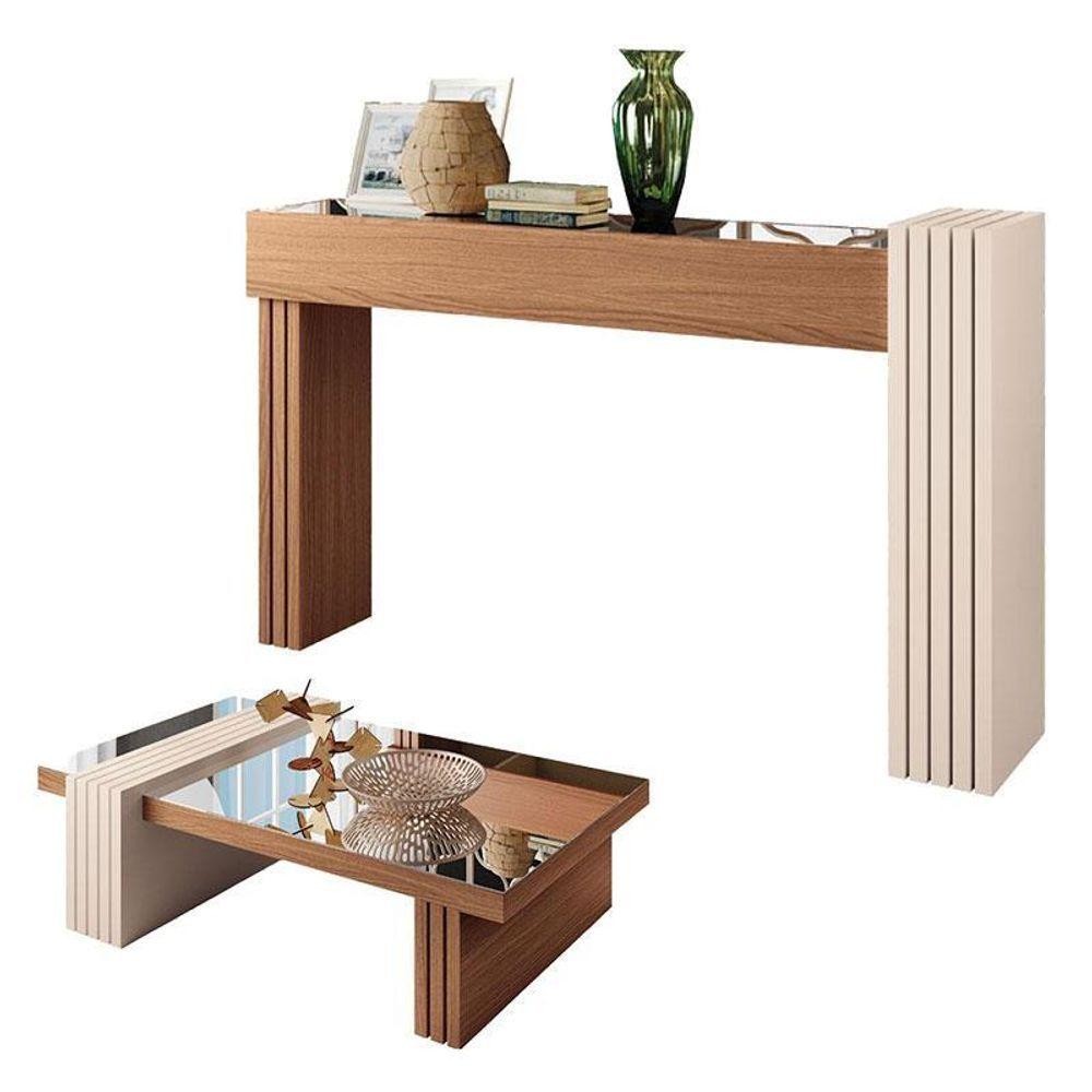 Aparador Astro E Mesa De Centro Luna Nature Off White Com Espelho – Hb Móveis em Oferta na Shopee