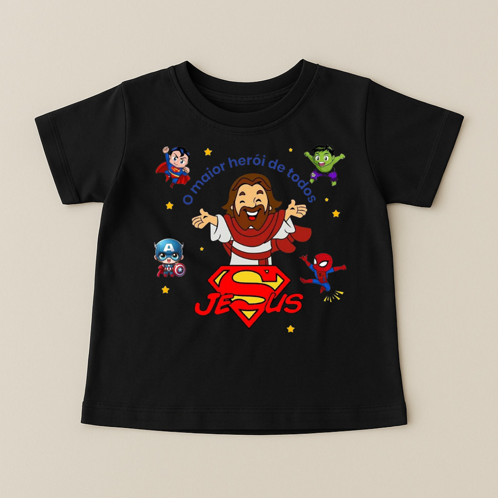 Camiseta Infantil Cristã Jesus Super-Herói Fé e Diversão em Oferta na Shopee