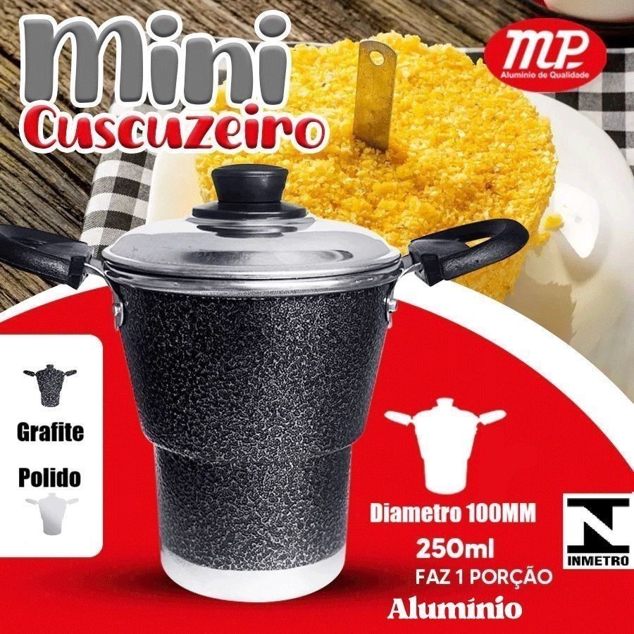 Mini Cuscuzeiro Em Alumínio Diâmetro 100MM 250ML Grafite Ou Polido MP Alumínio Facilita A Limpeza