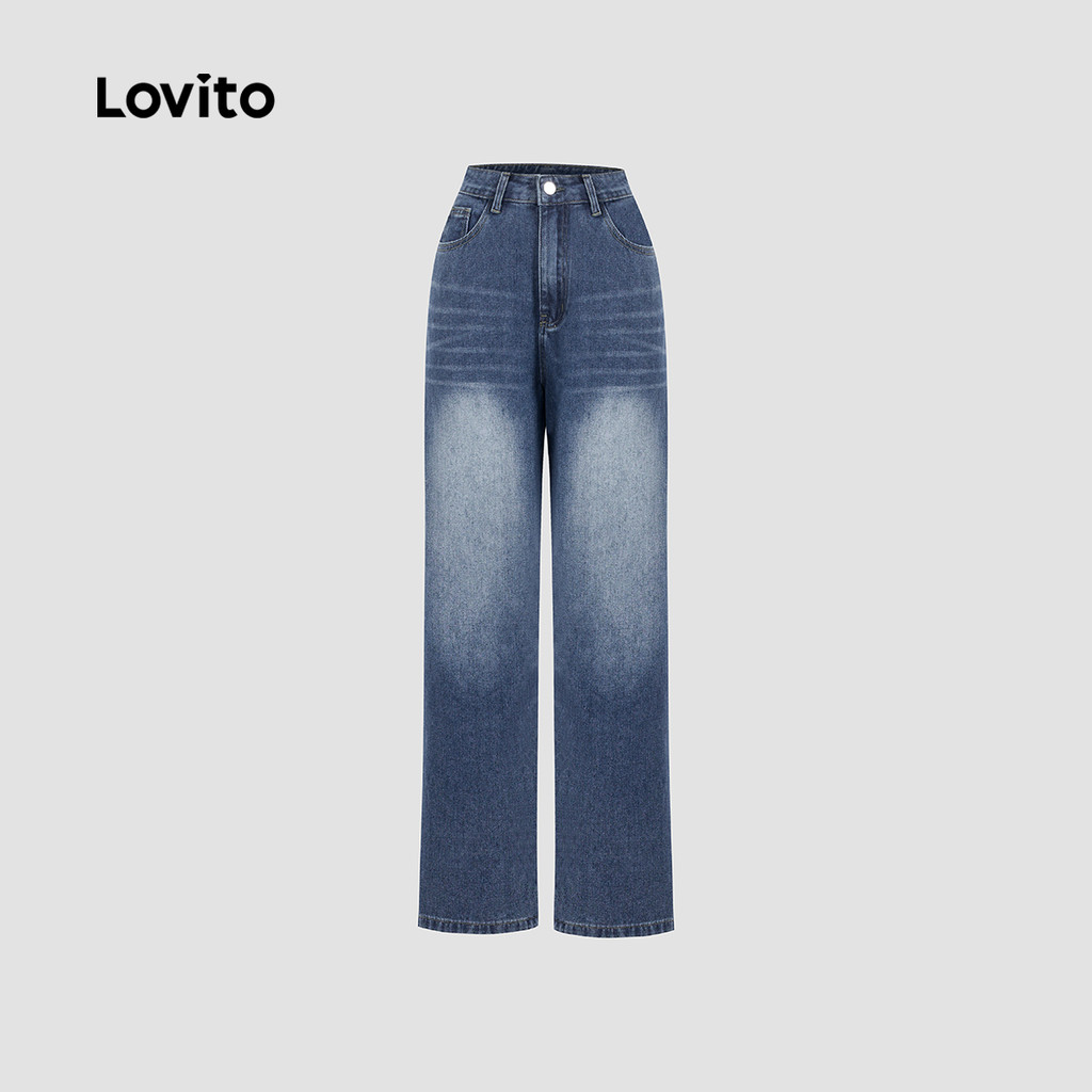 Detalhes do (Trendy) Lovito Jeans casual com zíper liso e laço para mulheres LNA62072