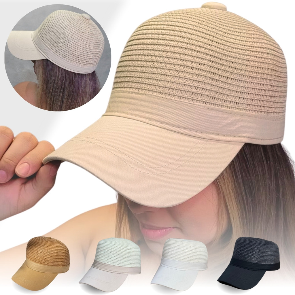 Boné Chapéu De Praia Feminino Aba Curva Revestida Ajustável Fecho Velcr0 Palha Sintética Praia Piscina Sol Mar Verão