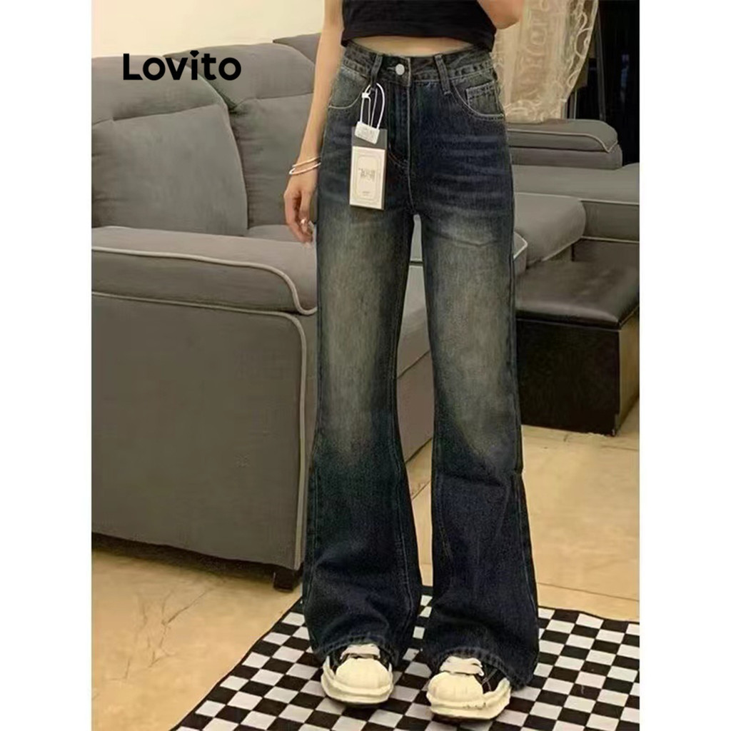 (Trendy) Lovito Casual Calça Jeans Feminina Lisa com Zíper LNA34035 (Multicolorido) - Women Clothes