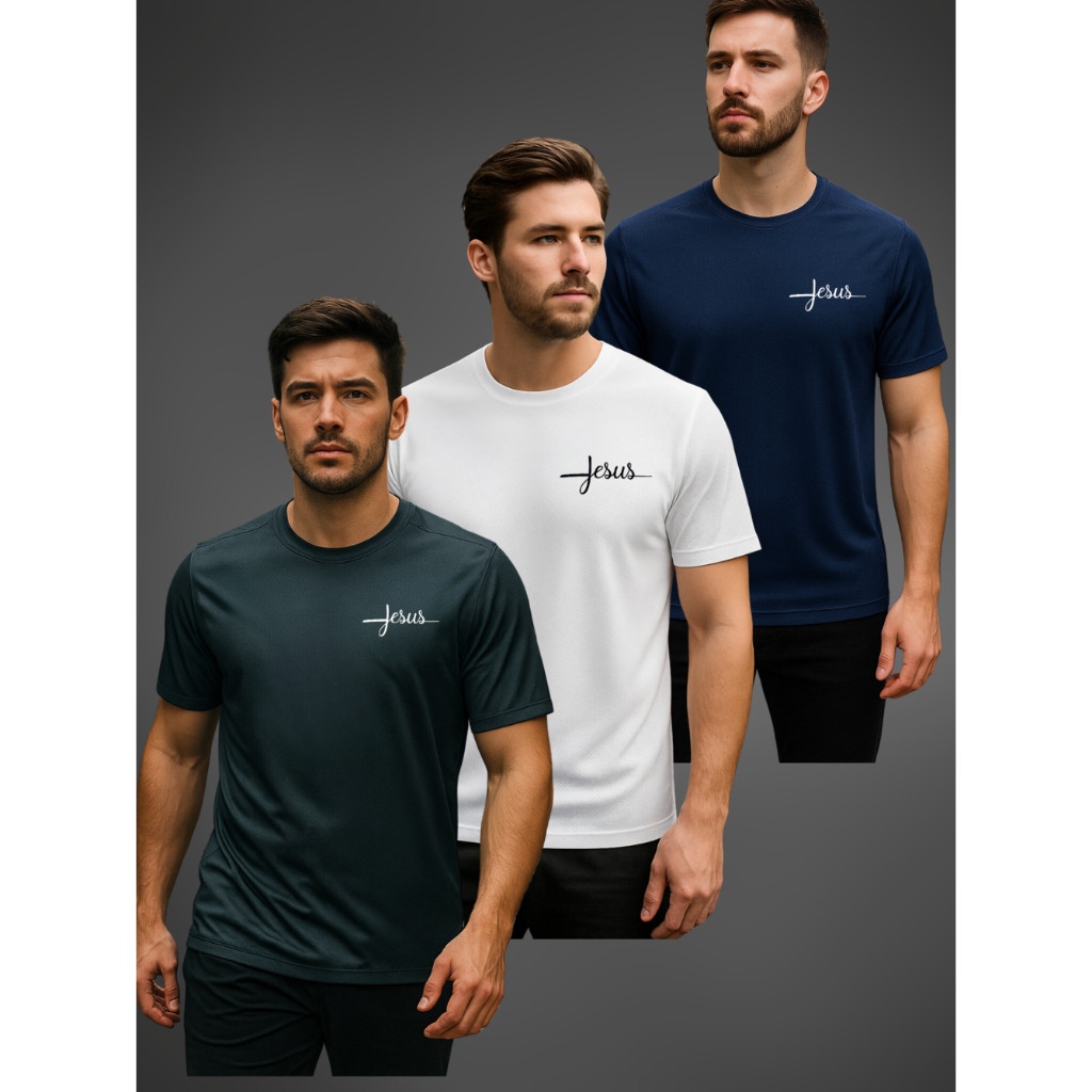 Kit 3 Camisas Dry Fit JESUS 01 Ultra Fit – Ideal para Treino, Lazer, Academia e Esportes | Envio Imediato