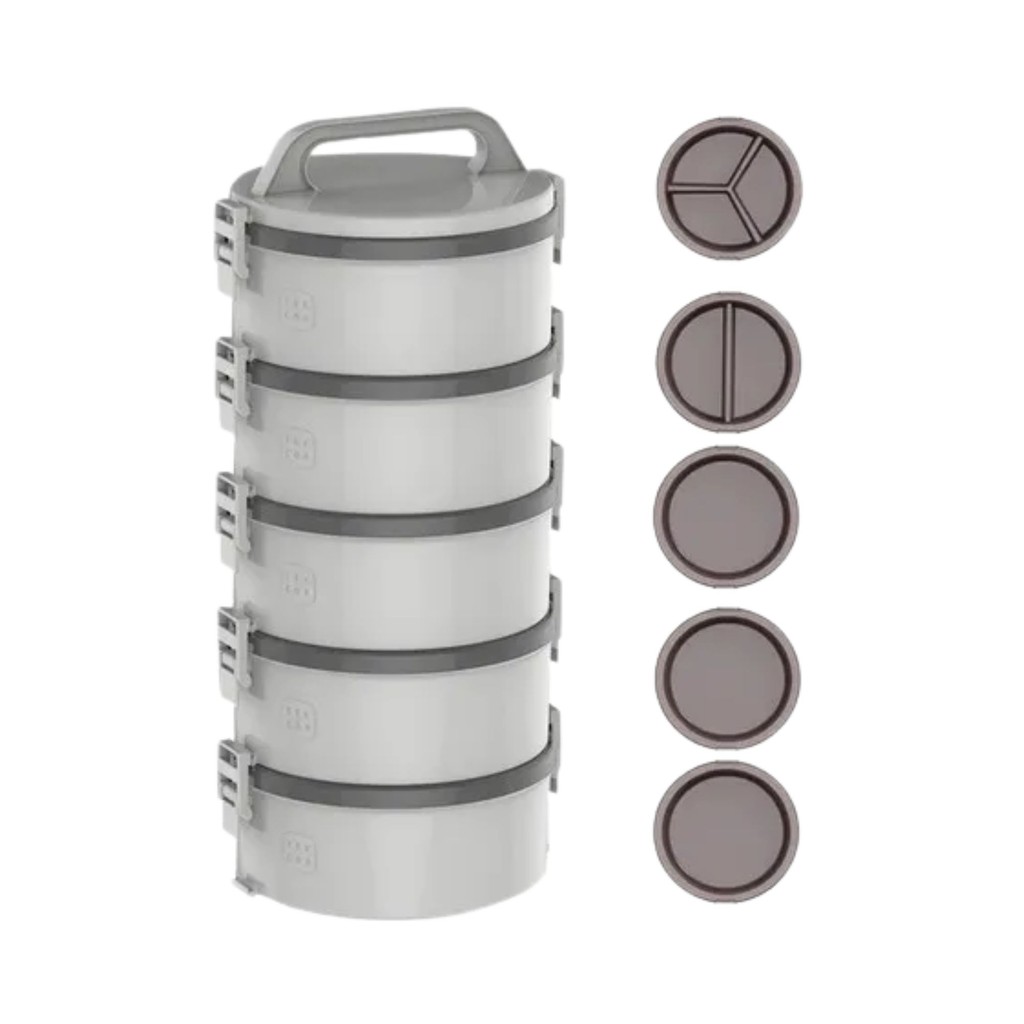 Kit 5 Marmitas Térmicas Tekcor 1 Tampa Divisões 4h Térmico Empilhável Frio Quente