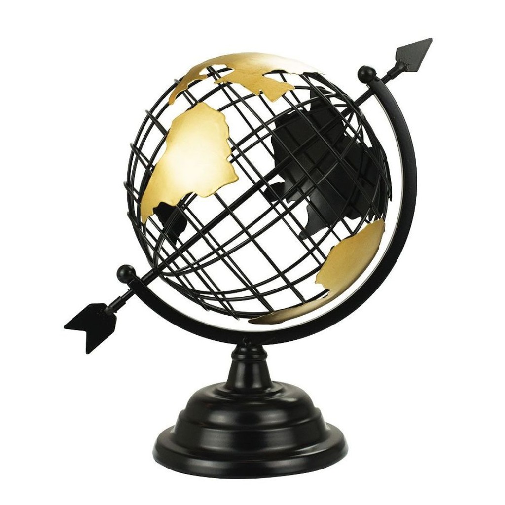 Enfeite Globo Terrestre Grade Preto 29x19cm Decoração