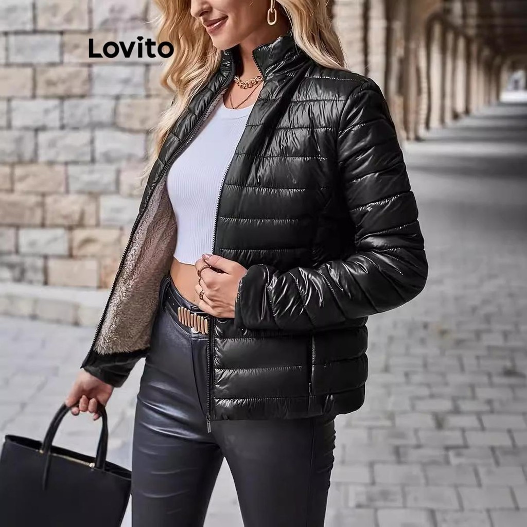 (Trendy) Lovito Casaco Casual de bolso liso para mulheres LNL99575 em Oferta na Shopee