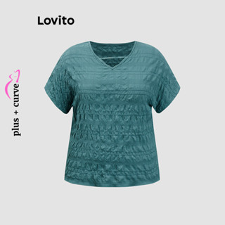 (Trendy) Lovito Blusa Curva Plus Size Casual Blusa Jacquard Lisa Para Mulheres LBL18316 em Oferta na Shopee