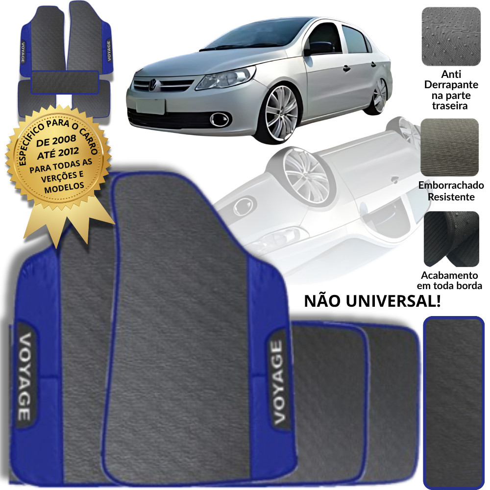 Jogo Tapete Voyage G5 2009 a 2012 5 Peças Emborrachado Azul C/ Túnel Antiderrapante Lavável Completo