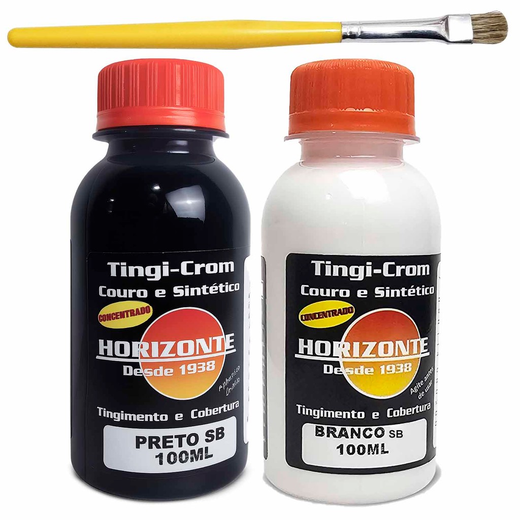 Tinta para couro preto e branco e pincel premium em Oferta na Shopee