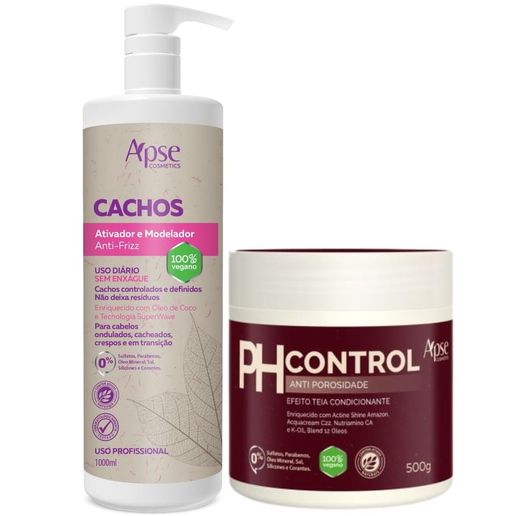 Kit Ativador Ativador de Cachos 1000ml e PH Control Antiporosidade 500g Apse Cosméticos