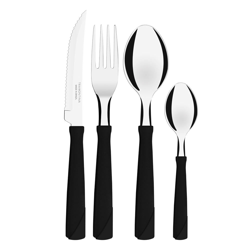 Faqueiro Tramontina New Kolor com Lâminas em Aço Inox e Cabos de Polipropileno Preto 24 Peças - Home & Living