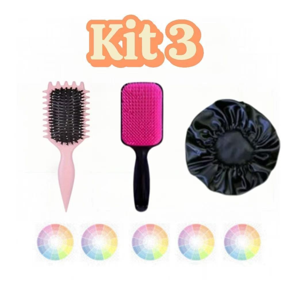 Kit 3 Escovas Para os Cabelos, Onda, Raquete, e uma touca de cetim. em Oferta na Shopee