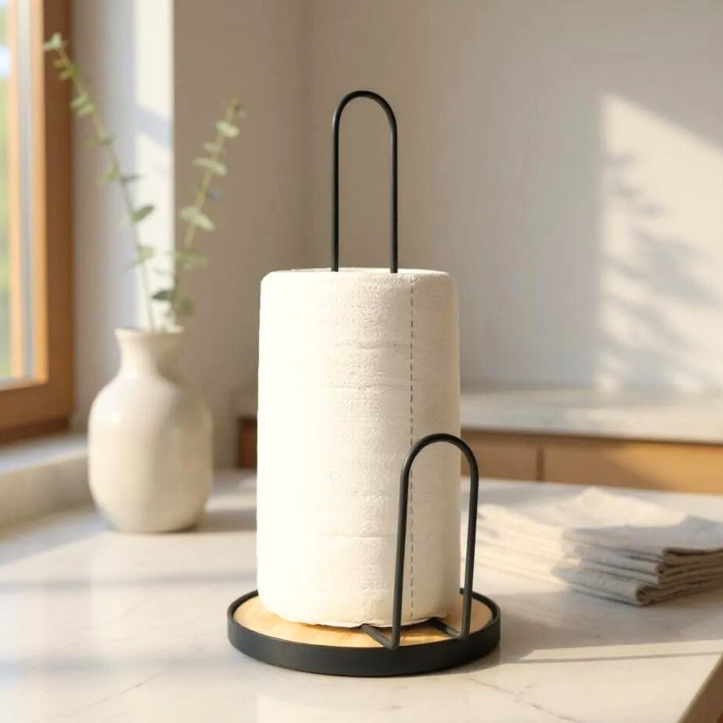 Suporte Para Rolo Vertical Porta Papel Toalha Aramado Em Madeira Suporte Em Ferro 32,5cm
