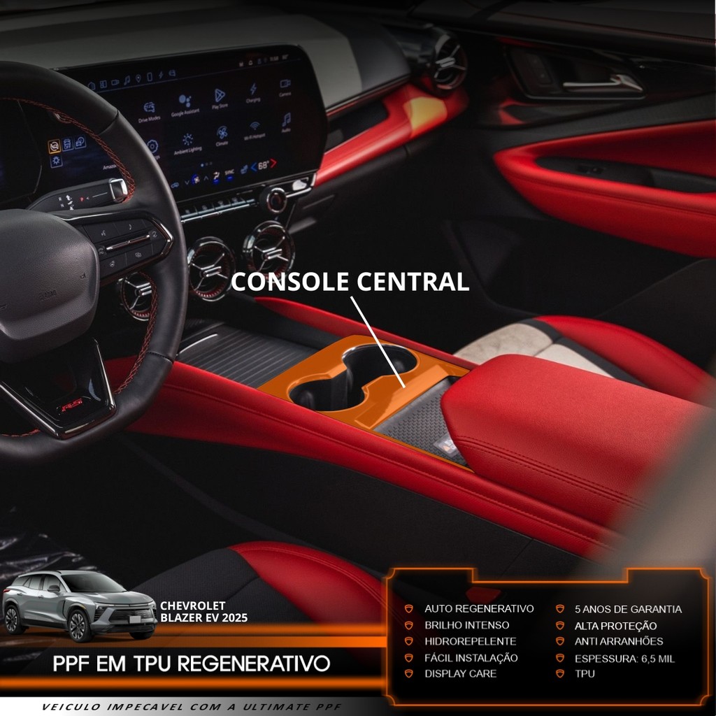 Película PPF Proteção Kit Console Central Chevrolet Blazer EV 2025 Transparente TPU Anti Risco