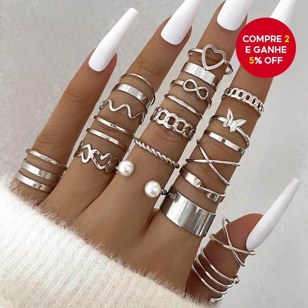 22 Pçs/Set Anéis Borboleta Coração Criativos-Designs Empilháveis Minimalistas Exclusivos D...