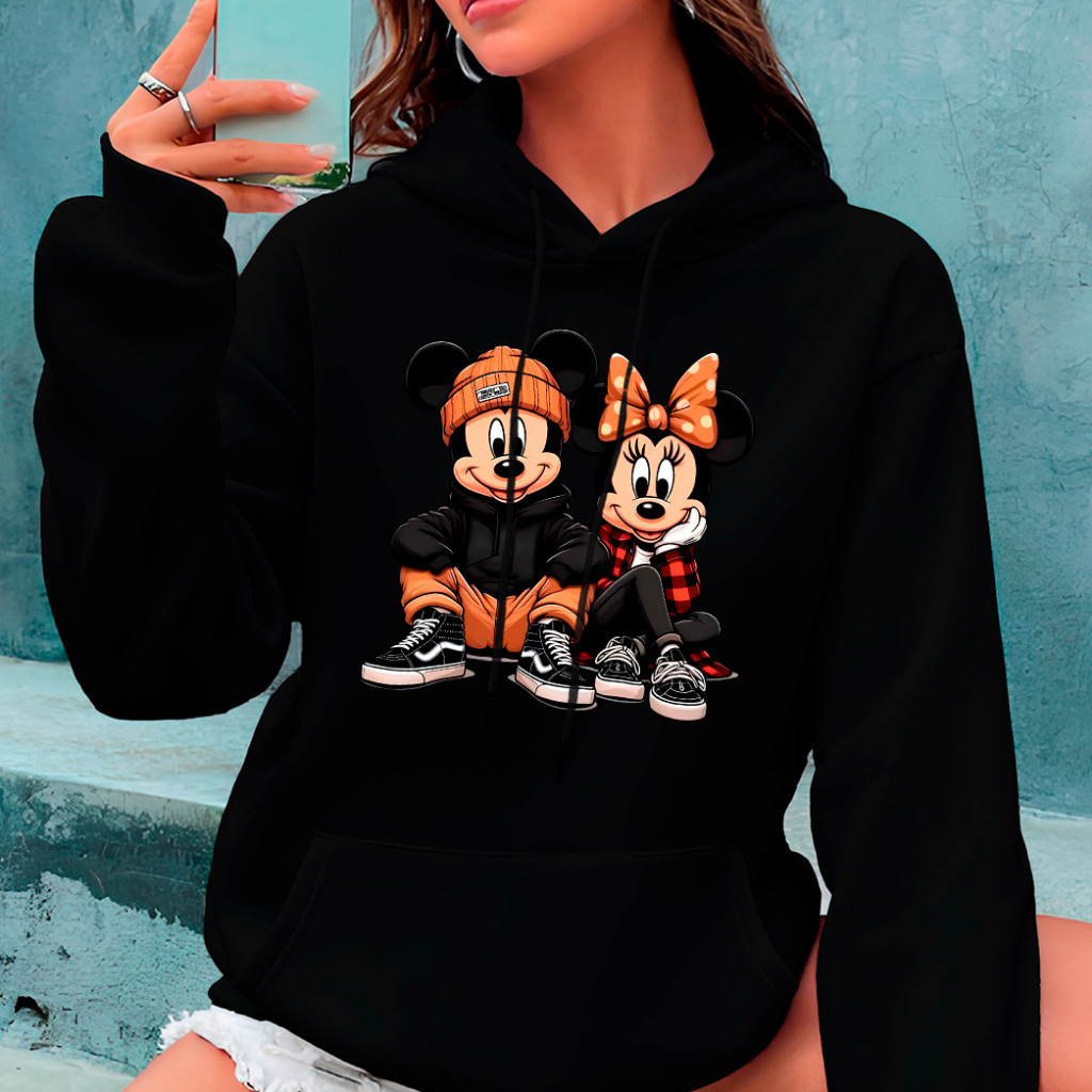 Moletom Canguru Mickey e Minnie Blusa de Frio Unissex Casal Desenho Animado em Oferta na Shopee