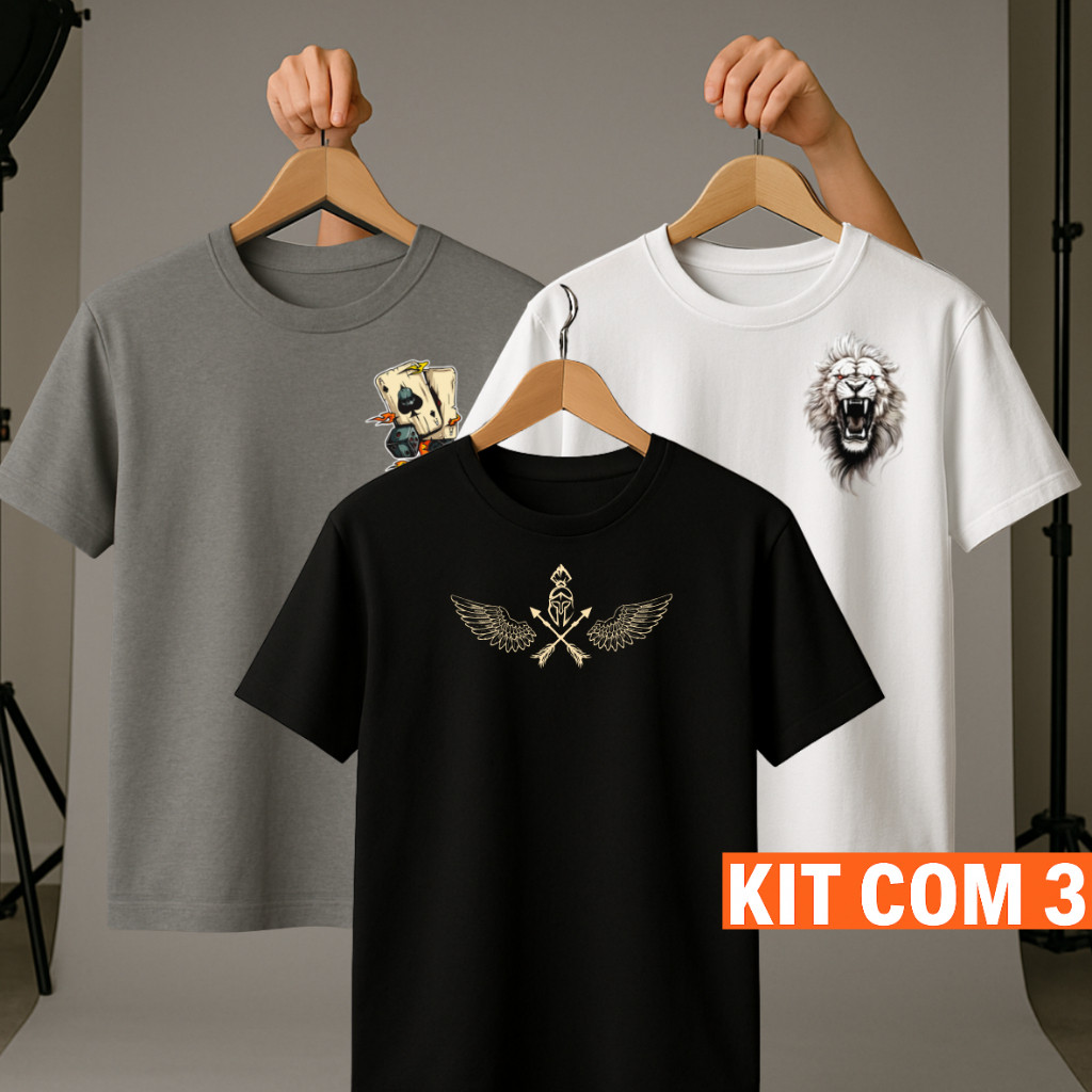 KIT 3 camiseta masculina , camisa algodão masculina , camisa masculina ,camisas masculinas 100% algodão