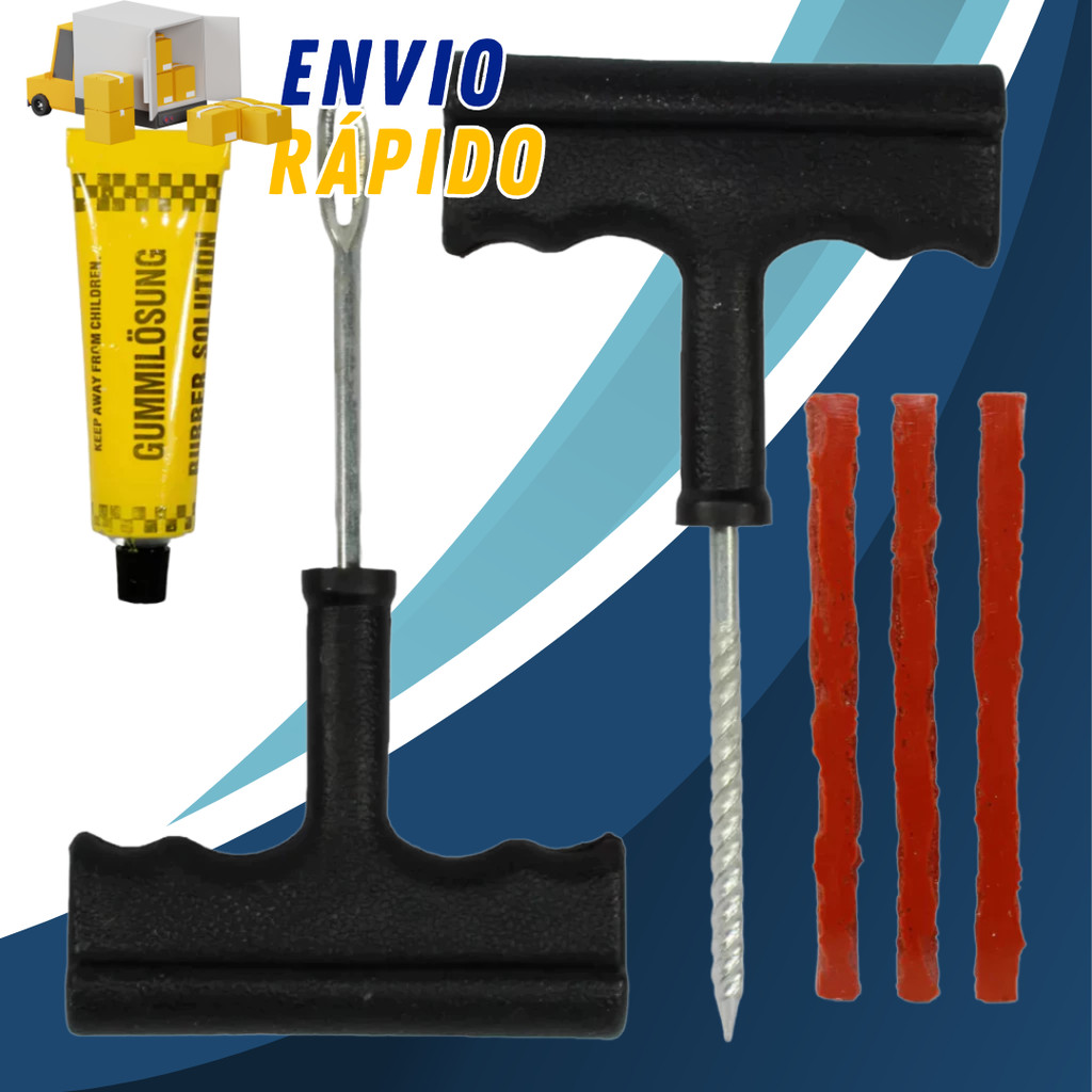 Kit Para Reparo De Pneu Conserta Cola Sem Câmara Macarrão Remendo Carros Motos Buracos Furos