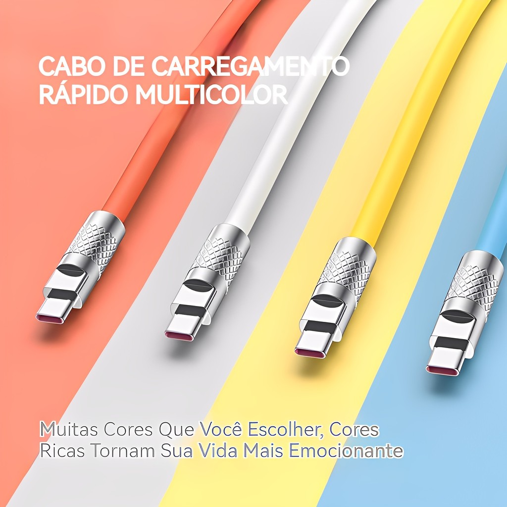 Cabo de Carregamento Rápido USB Type-C e Lightning Quick Charge Material Metal e Termoplástico