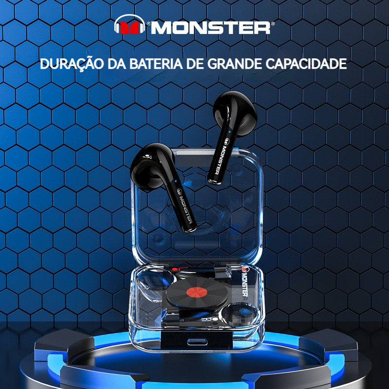 Auriculares True Wireless Monster XKT01 Bluetooth 5.2 Som HIFI Microfone Integrado  Design Compacto