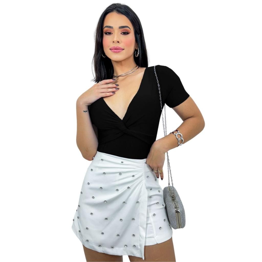 Body Feminino Suplex Manga Curta Frente Trançada Moda Elegante Confortável Blogueira em Oferta na Shopee