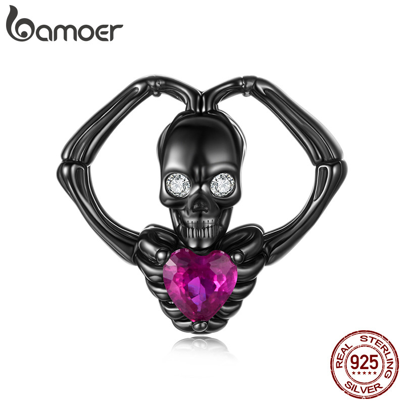Bamoer Original 925 Prata Esterlina Pingente Halloween Coração Crânio Acessórios Série Pulseira em Oferta na Shopee