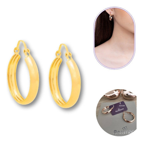 Brinco Rommanel Argola Média Larga Linda Folheada 520284 em Oferta na Shopee