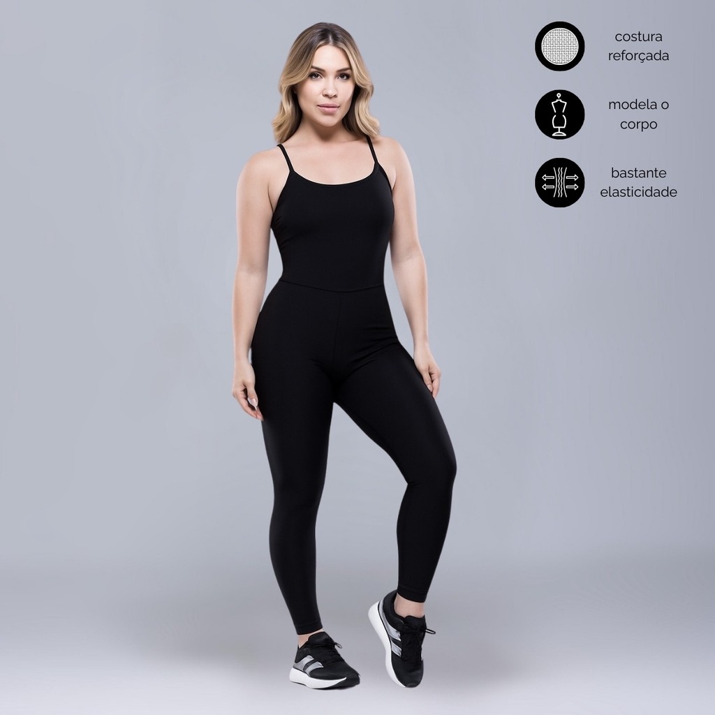Macacão Fitness Academia Preto Costa Nuas Longo Esportivo