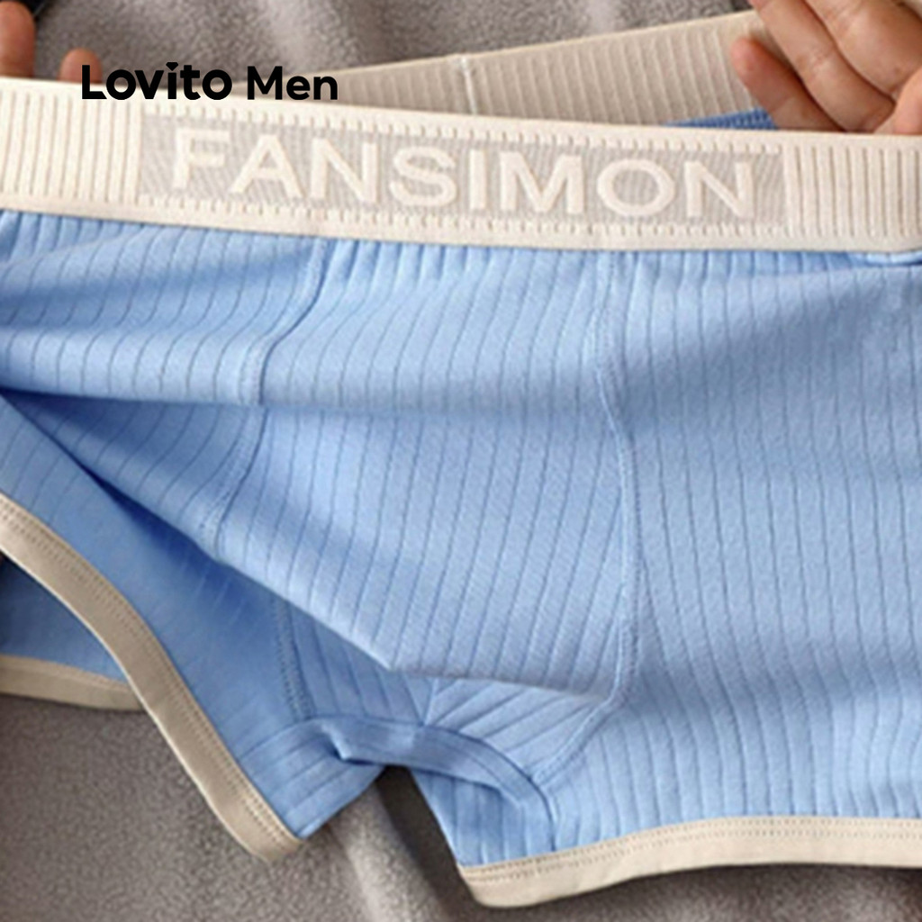 Detalhes do Lovito Roupa Íntima Casual com Bloco de Cores Primavera/verão Preto + Azul + Verde para homens LNE110067