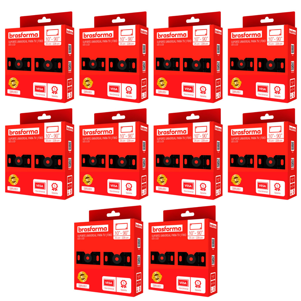Kit C/ 10 Suporte Tv Fixo Led Brasforma De 10 A 90 Polegadas