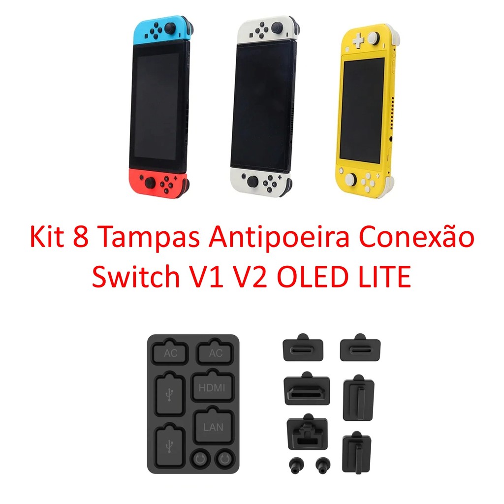 Kit 8 Tampas Silicone Protetoras Conexão HDMI USB Para Nintendo Switch OLED V1 V2 LITE