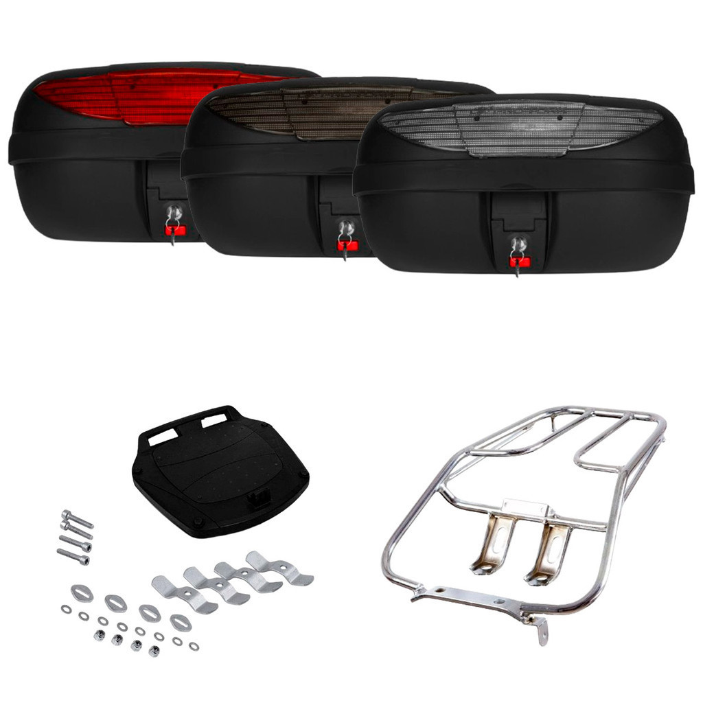 Bagageiro Aço Titan 125 2000 à 2004 Fan 125 2005 à 2008 + Bauleto 45L Vermelho Fumê Cristal