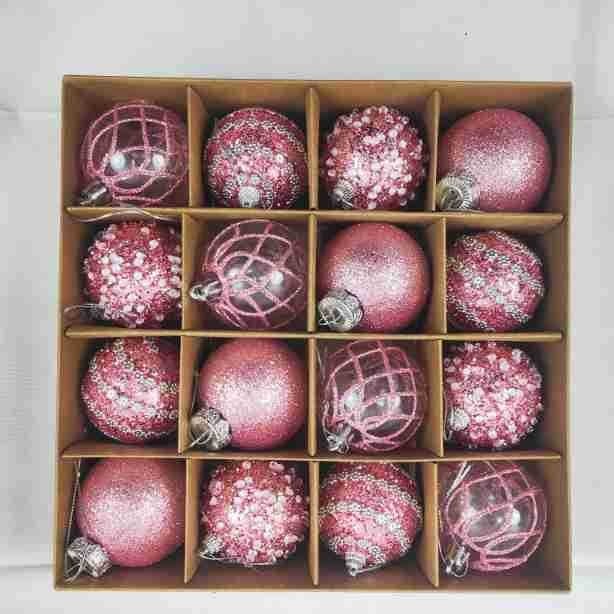 2024 Novo Estilo Bola de Natal 16pcs Bola de Natal Rosa Decoração Árvore de Natal Verde Decoração de Natal