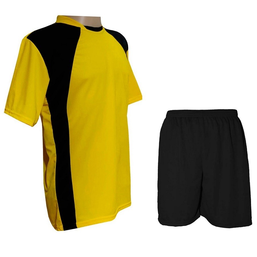 Uniforme 20 Camisa Amarelo/Preto Calção Preto e Goleiro